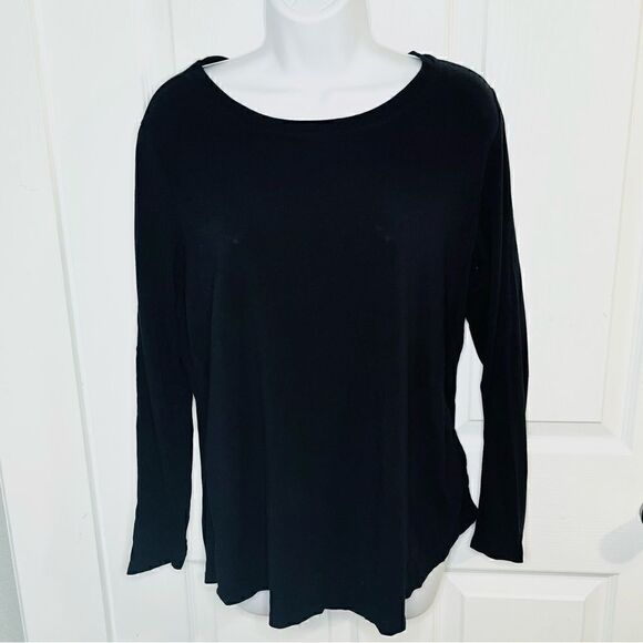 Westbound Mixed Media Cotton Blend Long Sleeve Back Pleat Top Black M - Picture 2 of 8